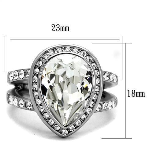 Silver Womens Ring Anillo Para Mujer 316L Stainless Steel Ring with Top Grade Crystal in Clear Jersey - Jewelry Store by Erik Rayo