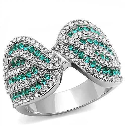Silver Womens Ring Anillo Para Mujer 316L Stainless Steel Ring with Top Grade Crystal in Emerald - Jewelry Store by Erik Rayo