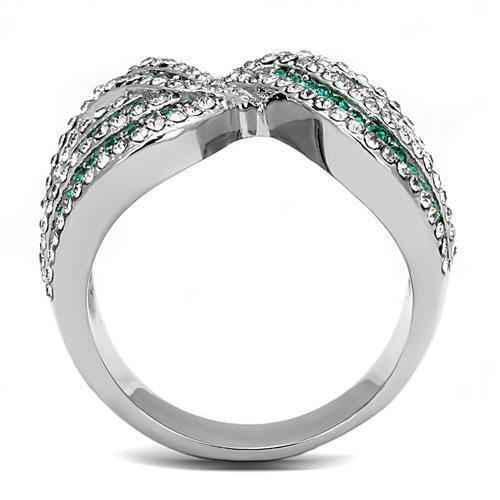 Silver Womens Ring Anillo Para Mujer 316L Stainless Steel Ring with Top Grade Crystal in Emerald - Jewelry Store by Erik Rayo