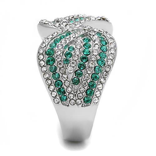 Silver Womens Ring Anillo Para Mujer 316L Stainless Steel Ring with Top Grade Crystal in Emerald - Jewelry Store by Erik Rayo