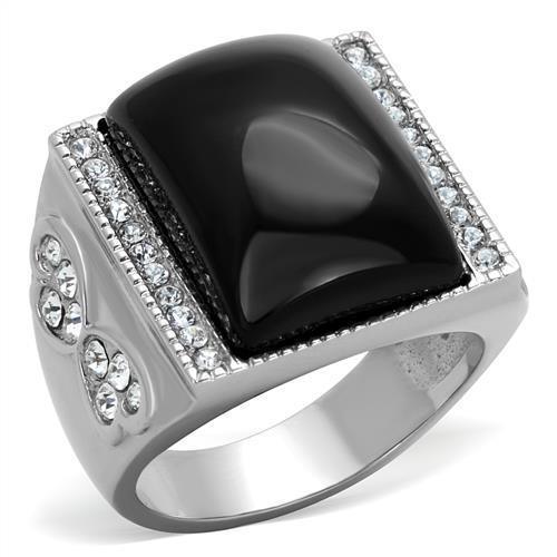 Silver Rings for Women Anillo Para Mujer Stainless Steel Ring with Glass in Jet - Jewelry Store by Erik Rayo