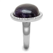 Load image into Gallery viewer, Silver Womens Ring Anillo Para Mujer Stainless Steel Ring with Semi-Precious Amethyst Crystal in Amethyst - Jewelry Store by Erik Rayo
