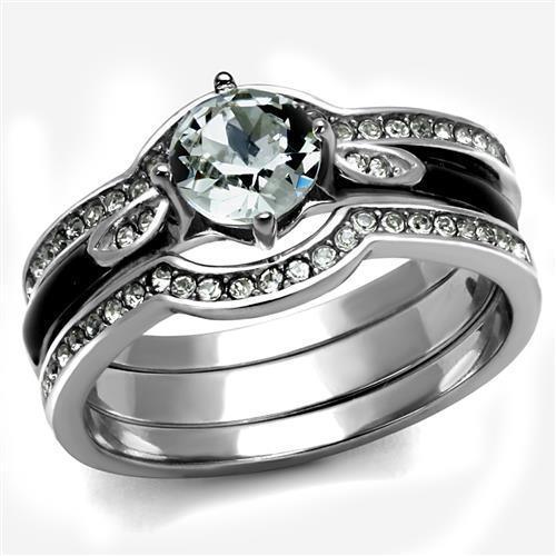 Silver Womens Ring Anillo Para Mujer Stainless Steel Ring with Top Grade Crystal in Clear Italy - Jewelry Store by Erik Rayo