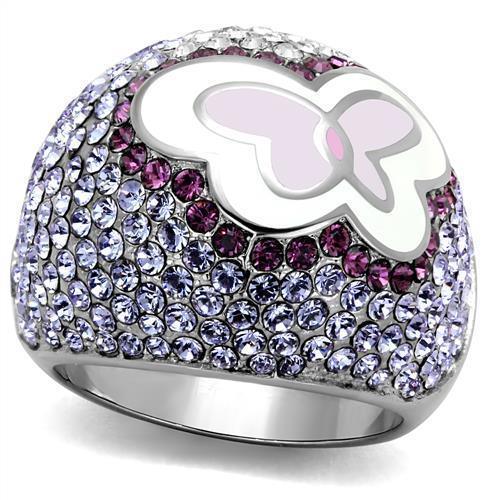 Silver Womens Ring Anillo Para Mujer Stainless Steel Ring with Top Grade Crystal in Multi Color - Jewelry Store by Erik Rayo