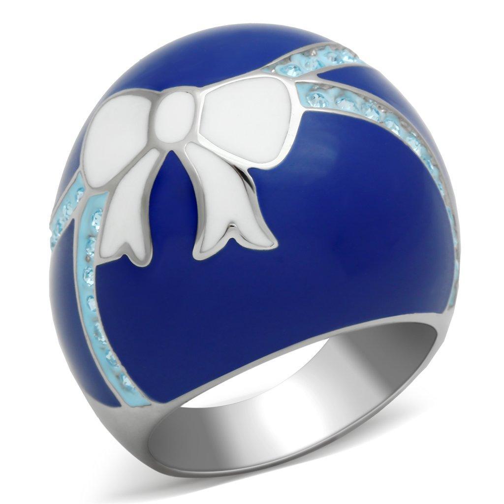 Silver Womens Ring Anillo Para Mujer Stainless Steel Ring with Top Grade Crystal in Sea Blue Mantua - Jewelry Store by Erik Rayo