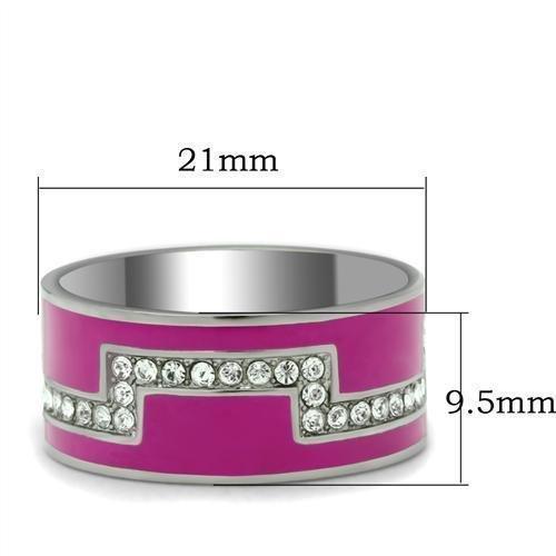 Silver Womens Ring Rose Pink Anillo Para Mujer 316L Stainless Steel Ring with Top Grade Crystal in Clear Beverly - Jewelry Store by Erik Rayo
