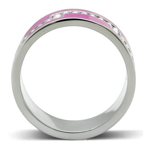 Silver Womens Ring Rose Pink Anillo Para Mujer 316L Stainless Steel Ring with Top Grade Crystal in Clear Beverly - Jewelry Store by Erik Rayo
