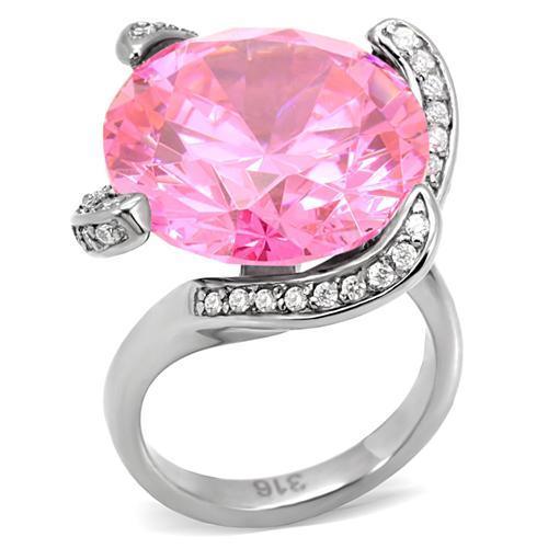 Silver Womens Ring Rose Pink Anillo Para Mujer Stainless Steel Ring with AAA Grade CZ in Rose - Jewelry Store by Erik Rayo