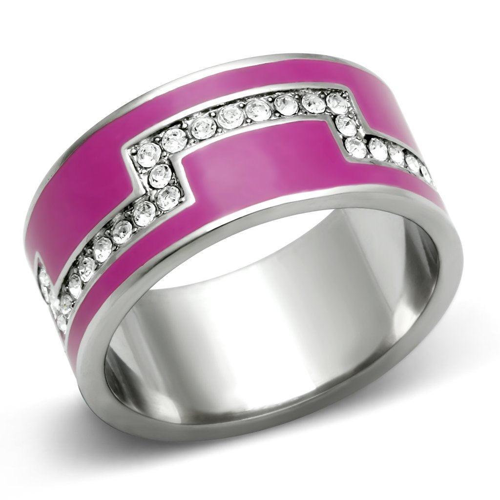 Silver Womens Ring Rose Pink Anillo Para Mujer Stainless Steel Ring with Top Grade Crystal in Clear Beverly - Jewelry Store by Erik Rayo