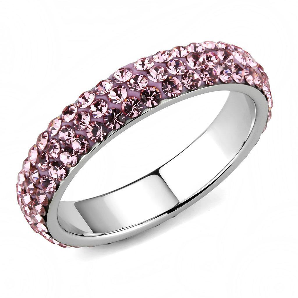 Silver Rings for Women Rose Pink Anillo Para Mujer Stainless Steel Ring with Top Grade Crystal in Light Rose - Jewelry Store by Erik Rayo