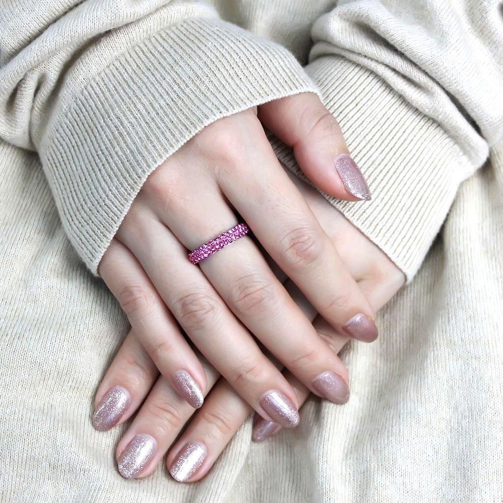 Silver Rings for Women Rose Pink Anillo Para Mujer Stainless Steel Ring with Top Grade Crystal in Rose - Jewelry Store by Erik Rayo
