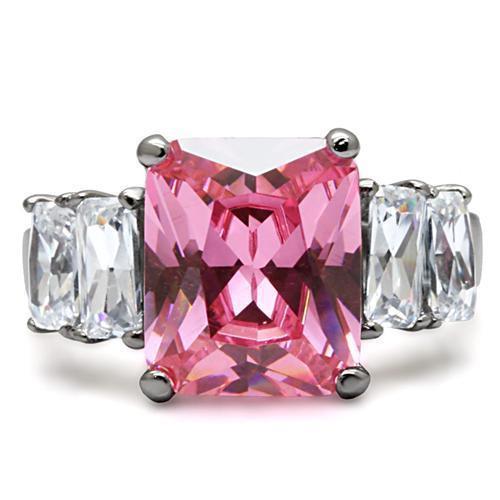 Silver Womens Ring Rose Pink High polished (no plating) 316L Stainless Steel Ring with AAA Grade CZ in Rose TK088 - Jewelry Store by Erik Rayo