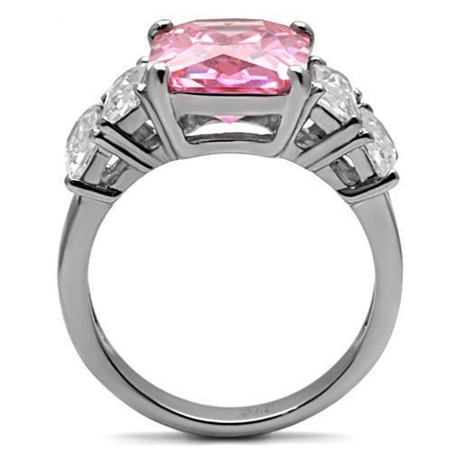 Silver Womens Ring Rose Pink High polished (no plating) 316L Stainless Steel Ring with AAA Grade CZ in Rose TK088 - Jewelry Store by Erik Rayo
