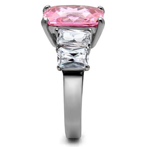Silver Womens Ring Rose Pink High polished (no plating) 316L Stainless Steel Ring with AAA Grade CZ in Rose TK088 - Jewelry Store by Erik Rayo