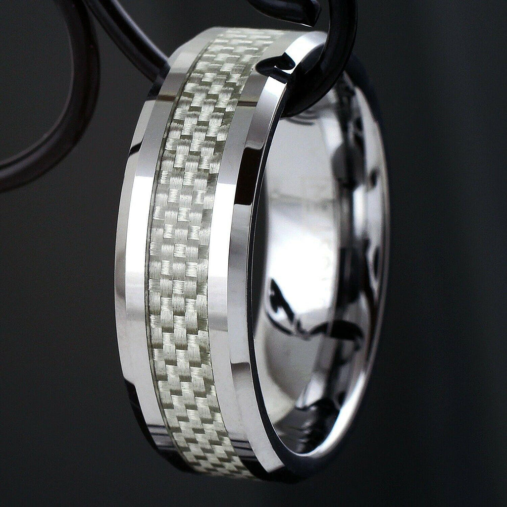 Size 8-15 Tungsten White Carbon Fiber Rings 6mm - Jewelry Store by Erik Rayo