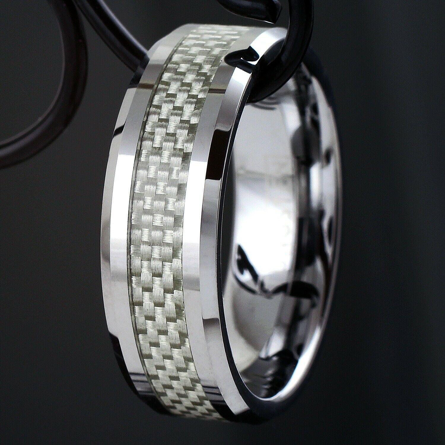 Size 8-15 Tungsten White Carbon Fiber Rings 6mm - Jewelry Store by Erik Rayo