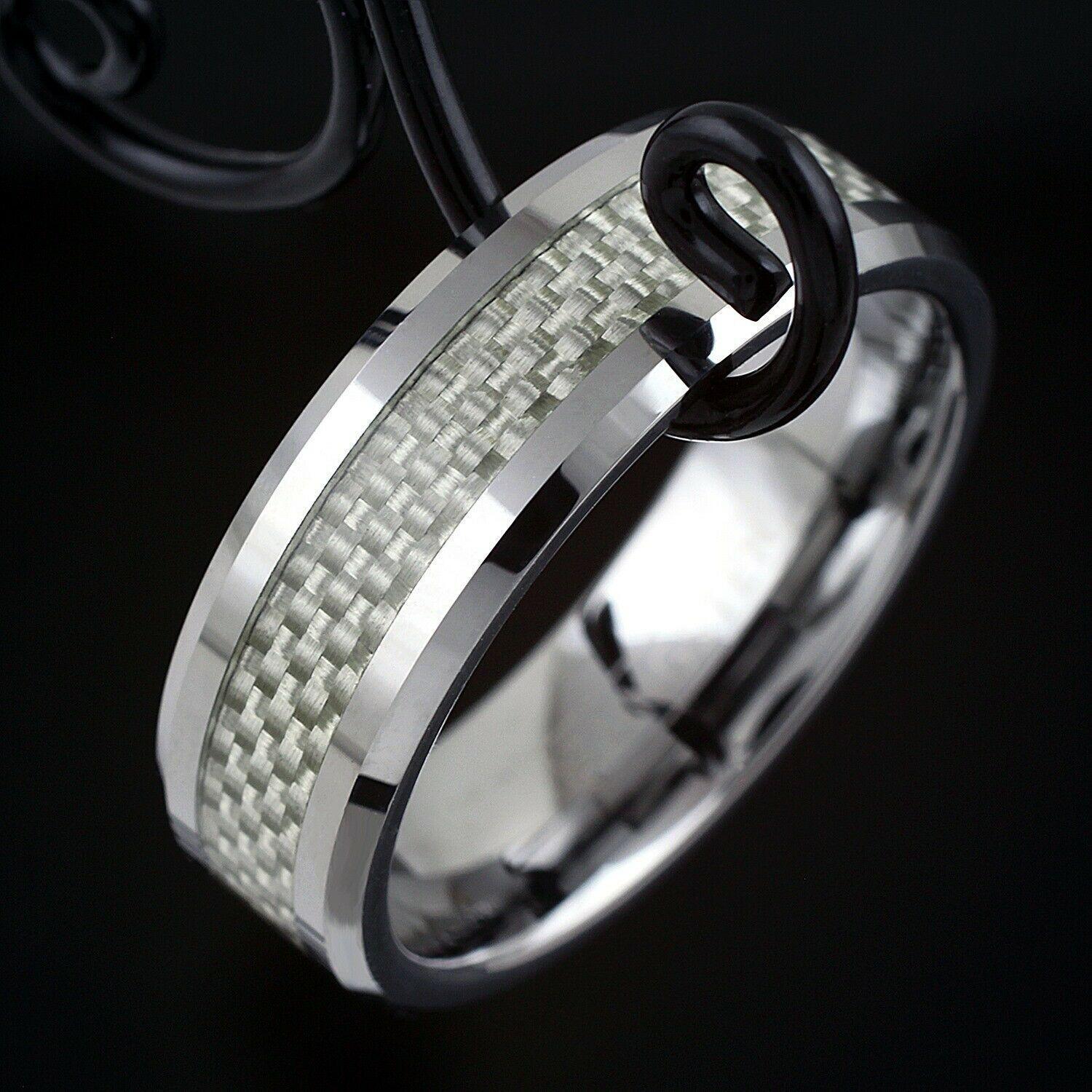 Size 8-15 Tungsten White Carbon Fiber Rings 6mm - Jewelry Store by Erik Rayo