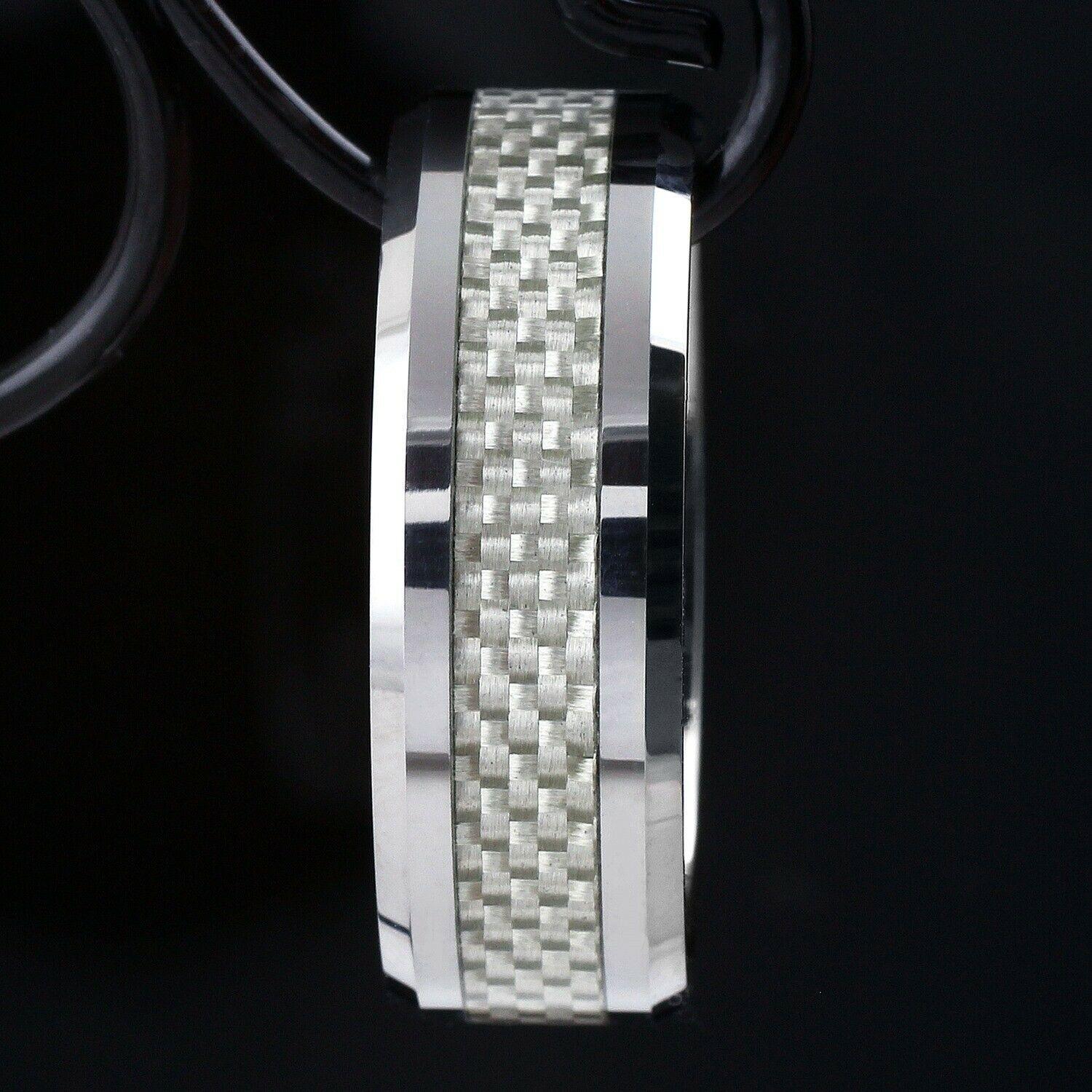 Size 8-15 Tungsten White Carbon Fiber Rings 6mm - Jewelry Store by Erik Rayo