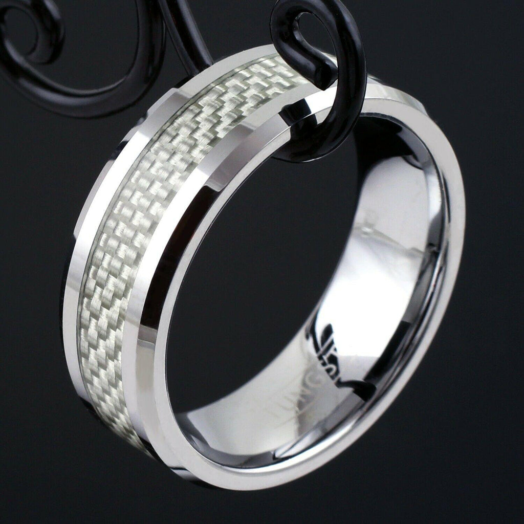 Size 8-15 Tungsten White Carbon Fiber Rings 6mm - Jewelry Store by Erik Rayo