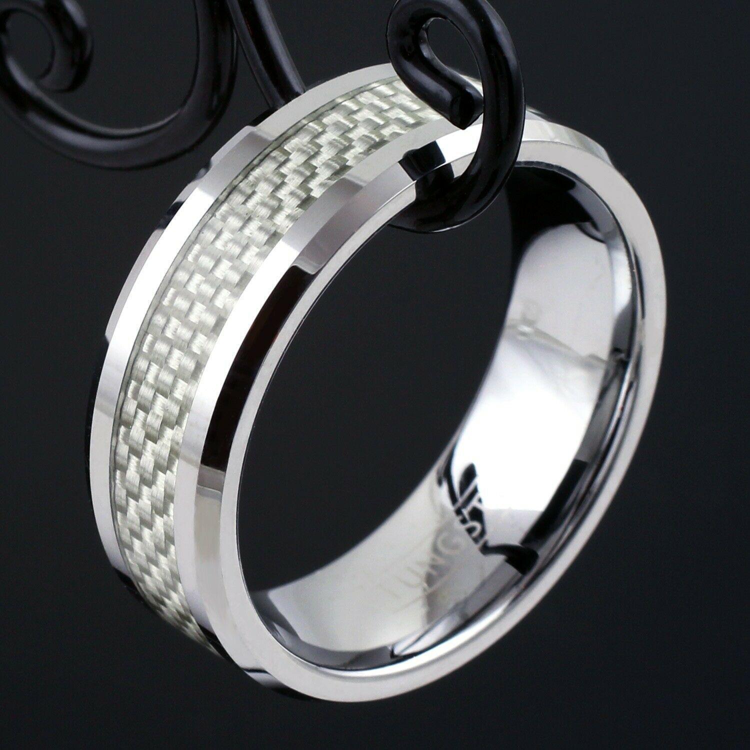 Size 8-15 Tungsten White Carbon Fiber Rings 6mm - Jewelry Store by Erik Rayo