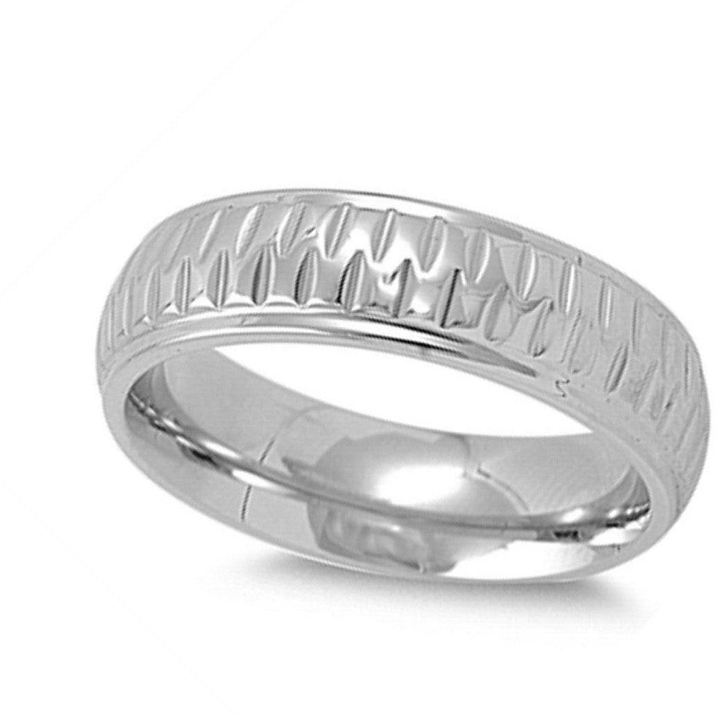 Sizes 7-15 316L Stainless Steel Diamond Cut Band Ring - Jewelry Store by Erik Rayo