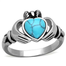 Load image into Gallery viewer, Stainless Steel Claddagh Blue Turquoise Heart Ring Anillo Para Mujer - Jewelry Store by Erik Rayo
