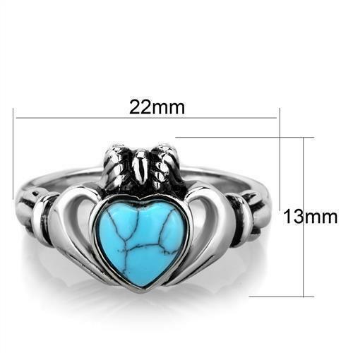 Stainless Steel Claddagh Blue Turquoise Heart Ring Anillo Para Mujer - Jewelry Store by Erik Rayo