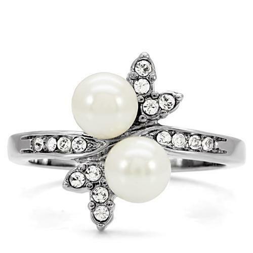 Stainless Steel Dual White Pearl & Cocktail Women's Ring Anillo Para Mujer - Jewelry Store by Erik Rayo