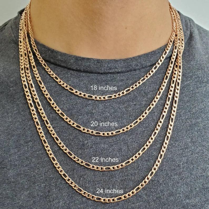 Stainless Steel Figaro Necklace Gold Men Women Kids Chains Italian - Jewelry Store by Erik Rayo