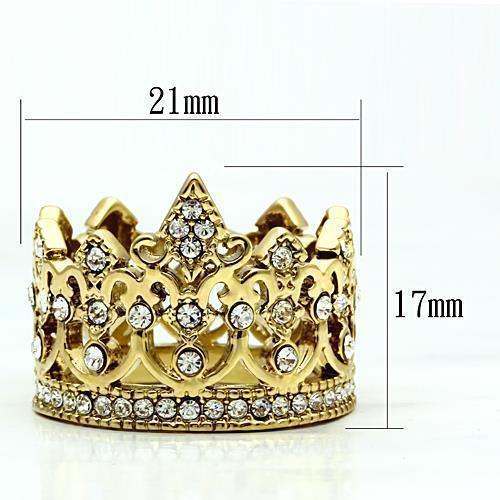 Stainless Steel Gold EP Princess Tiara Crown Crystal Wide Band Ring Anillo Para Mujer - Jewelry Store by Erik Rayo
