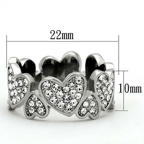 Stainless Steel Heart Pave CZ Crystal Eternity Wide Band Wedding Love Ring Anillo Para Mujer - Jewelry Store by Erik Rayo