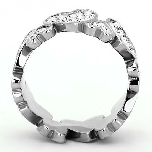 Stainless Steel Heart Pave CZ Crystal Eternity Wide Band Wedding Love Ring Anillo Para Mujer - Jewelry Store by Erik Rayo