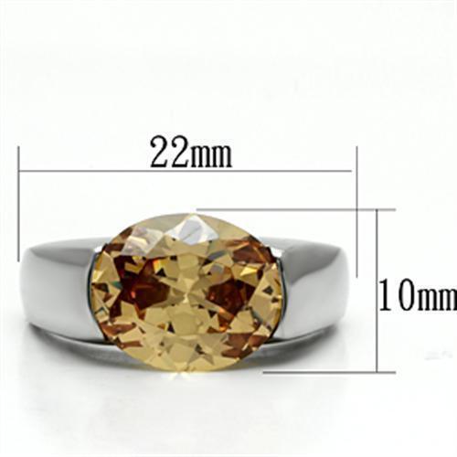 Stainless Steel Oval Orange Champagne Sapphire cz Solitaire Promise Wedding Ring Anillo Para Mujer - Jewelry Store by Erik Rayo