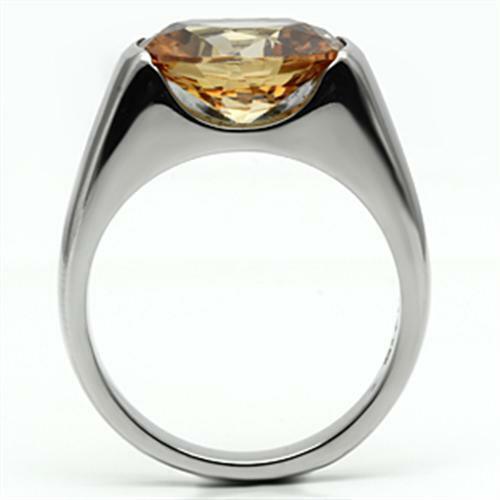 Stainless Steel Oval Orange Champagne Sapphire cz Solitaire Promise Wedding Ring Anillo Para Mujer - Jewelry Store by Erik Rayo
