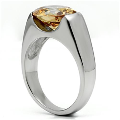 Stainless Steel Oval Orange Champagne Sapphire cz Solitaire Promise Wedding Ring Anillo Para Mujer - Jewelry Store by Erik Rayo