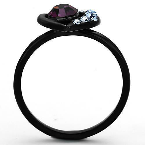 Stainless Steel Round Amethyst CZ Crystal Purple Heart Black Women's Ring 5-11 Anillo Para Mujer - Jewelry Store by Erik Rayo