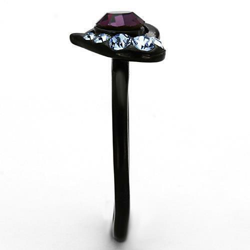 Stainless Steel Round Amethyst CZ Crystal Purple Heart Black Women's Ring 5-11 Anillo Para Mujer - Jewelry Store by Erik Rayo