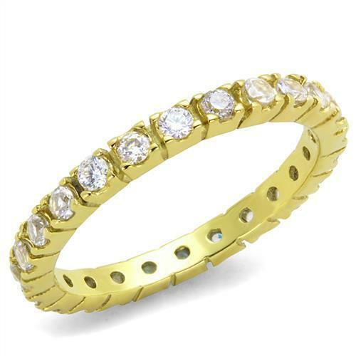 Stainless Steel Round CZ Gold GP Eternity Band Anniversary Rings for Women - Jewelry Store by Erik Rayo