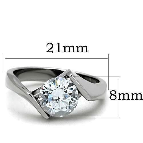 Stainless Steel Round Solitaire Set Promise Ring Anillo Para Mujer - Jewelry Store by Erik Rayo