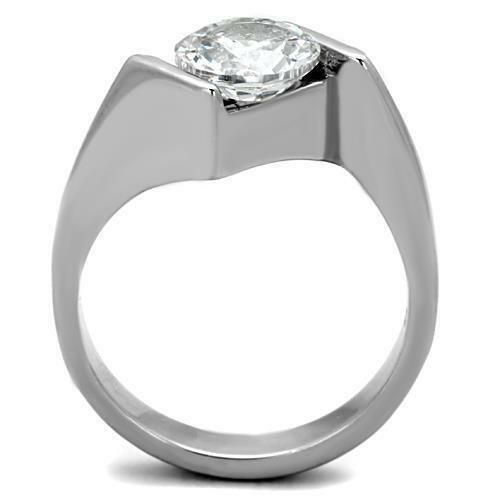 Stainless Steel Round Solitaire Set Promise Ring Anillo Para Mujer - Jewelry Store by Erik Rayo