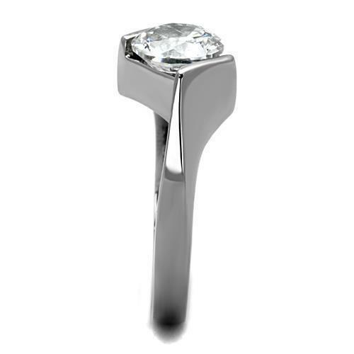 Stainless Steel Round Solitaire Set Promise Ring Anillo Para Mujer - Jewelry Store by Erik Rayo