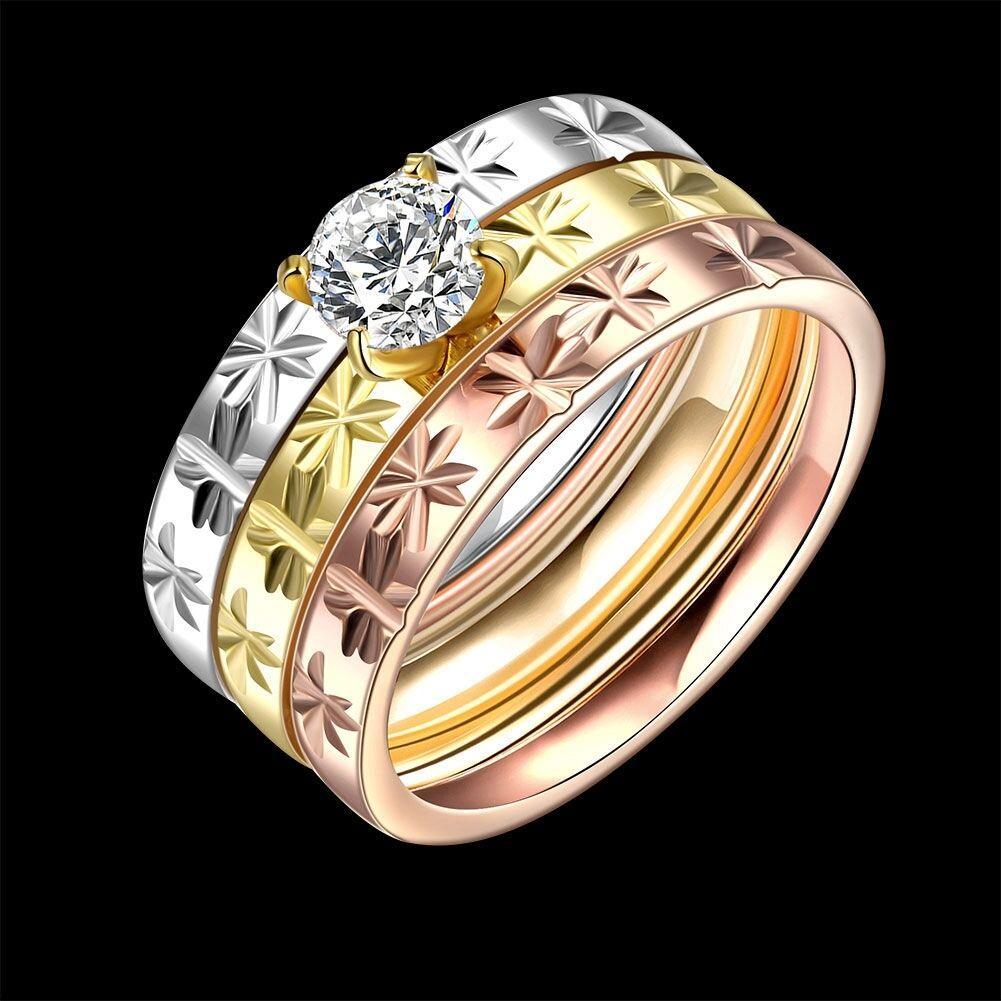 Stainless Steel Tri-Color Bands with Zirconia Rings - Jewelry Store by Erik Rayo