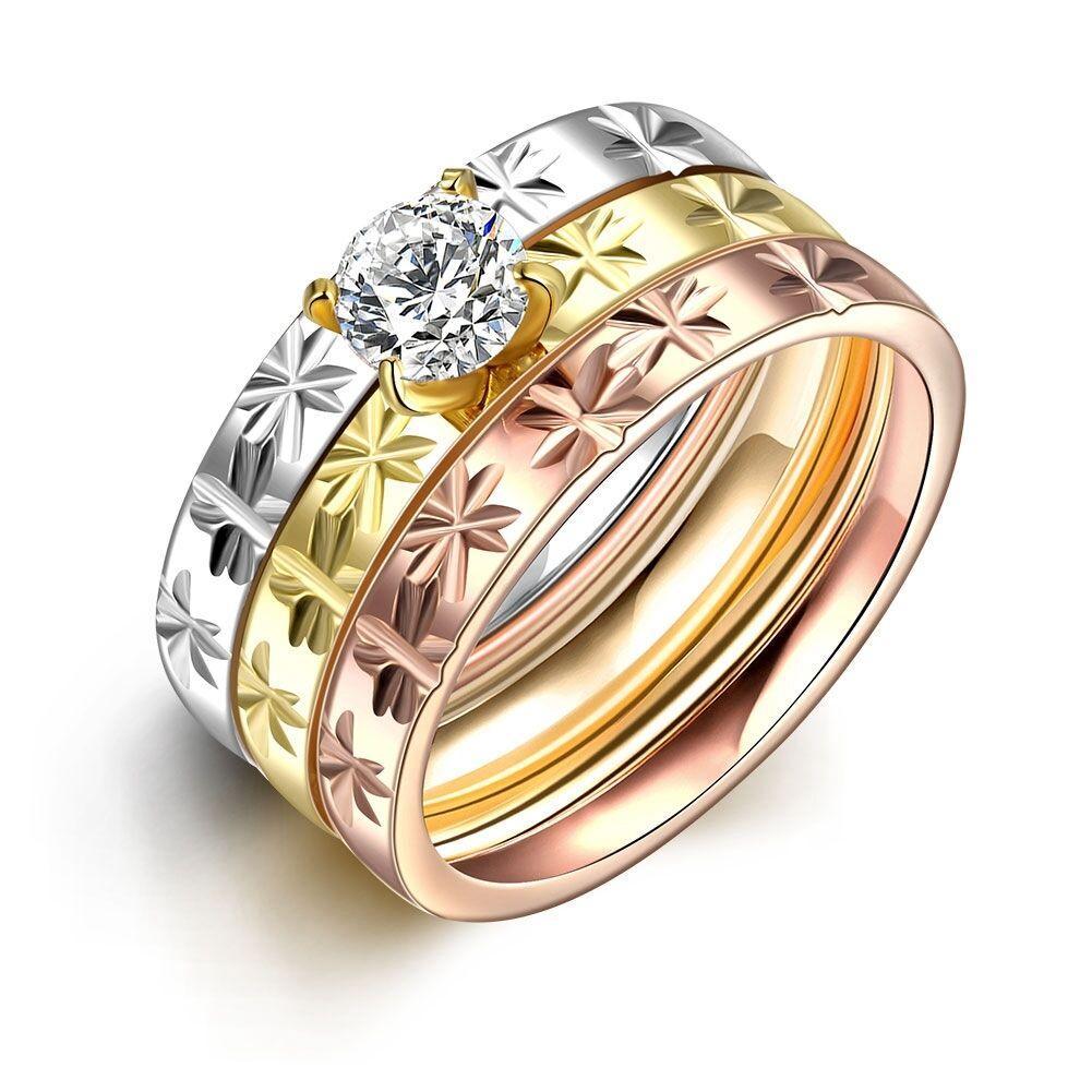 Stainless Steel Tri-Color Bands with Zirconia Rings - Jewelry Store by Erik Rayo