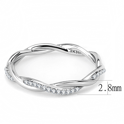 Stainless Steel Twist Twisted Crystal CZ Eternity Wedding Band Ring - Jewelry Store by Erik Rayo