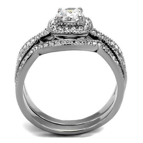 Stainless Steel Women's Infinity Wedding Ring Set Halo Round CZ Cubic Zirconia - Jewelry Store by Erik Rayo