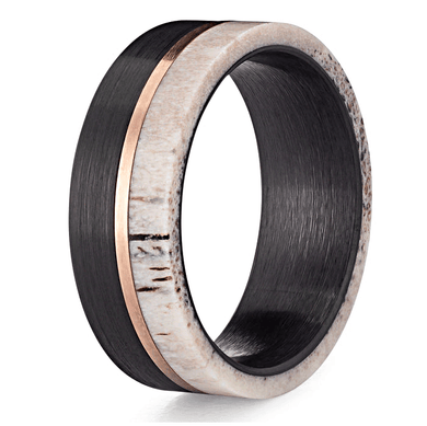 Men's Wedding Band Ring - Deer Antler and Rose Gold Line - Wedding Rings for Men and Women