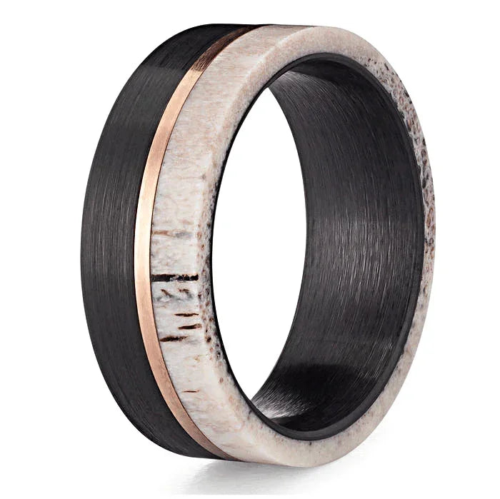 6mm Tungsten Carbide Wedding Band Rings for Men & Women – Deer Antler & Rose Gold Line Design - Jewelry Store by Erik Rayo