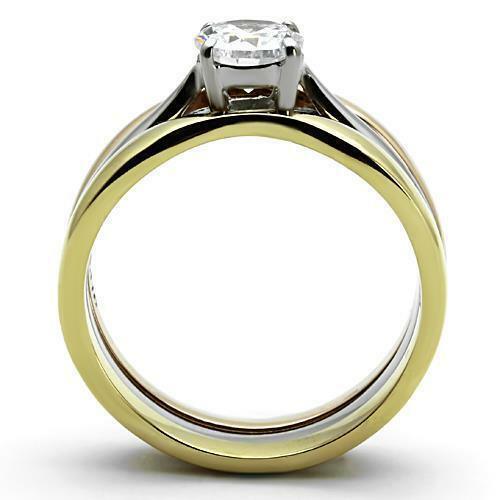 Three Tone Stainless Steel Wedding Ring Set - Jewelry Store by Erik Rayo