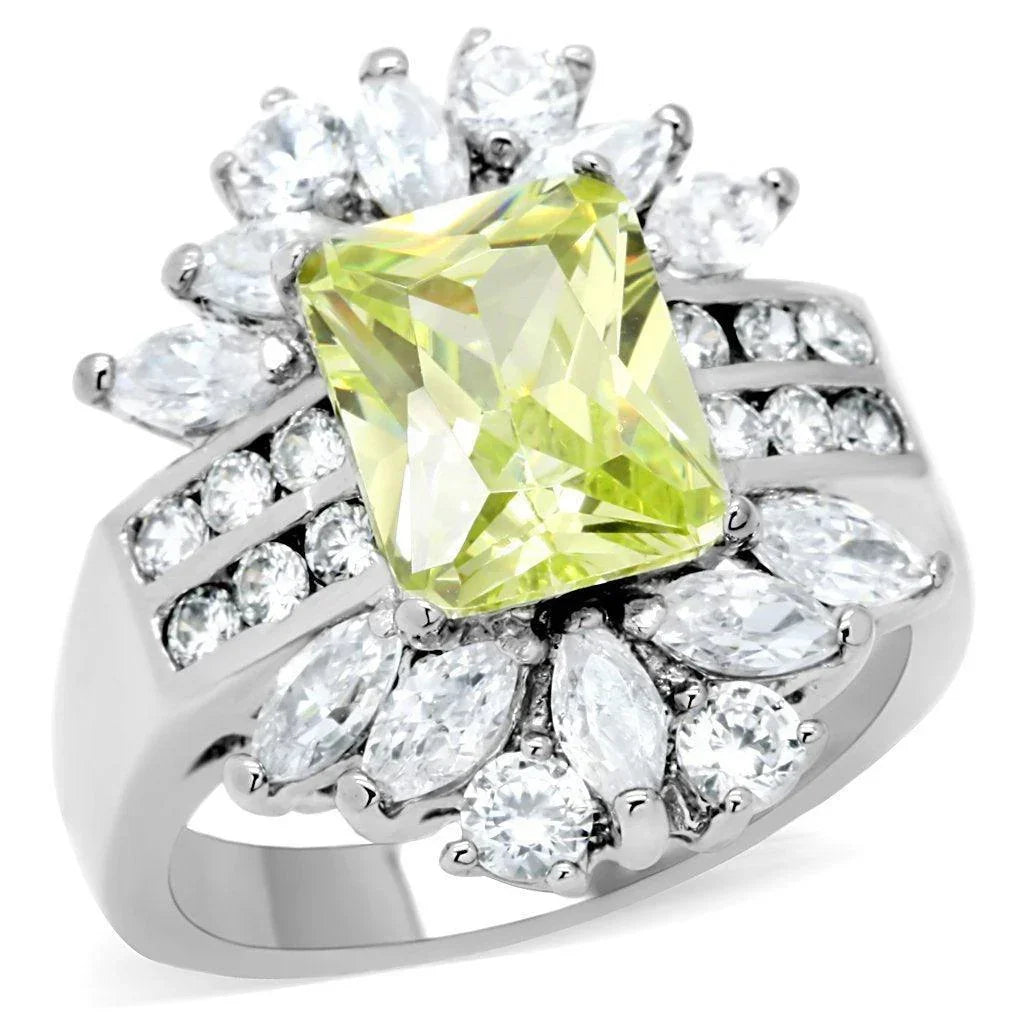 Silver Rings for Women Anillo Para Mujer Stainless Steel Ring with AAA Grade CZ in Light Green Color - Jewelry Store by Erik Rayo