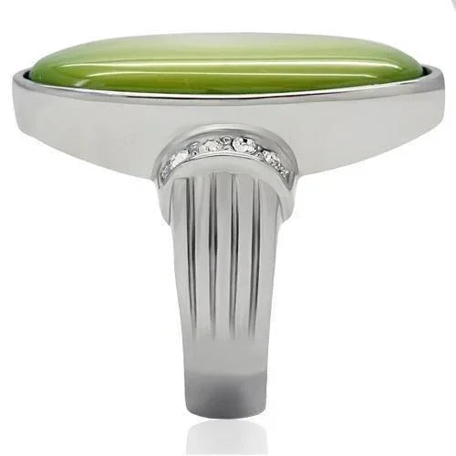 Silver Rings for Women Anillo Para Mujer Stainless Steel Ring with Precious Stone Conch in Light Green Color - Jewelry Store by Erik Rayo